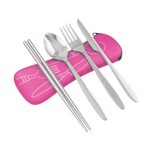 Load image into Gallery viewer, 4 Piece Stainless Steel (Knife, Fork, Spoon, Chopsticks) Lightweight, Travel / Camping Cutlery Set with Neoprene Case