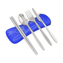 Load image into Gallery viewer, 4 Piece Stainless Steel (Knife, Fork, Spoon, Chopsticks) Lightweight, Travel / Camping Cutlery Set with Neoprene Case