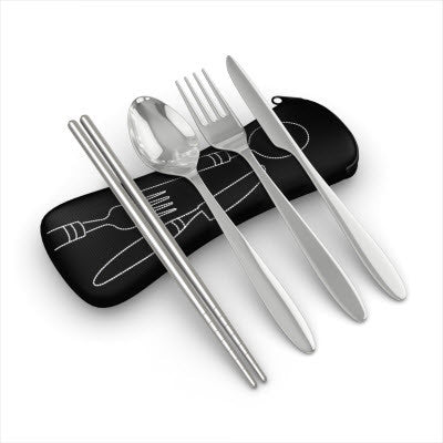 7pcs/set Stainless Steel Knife, Fork, Spoon, Chopsticks, Straws With Zipper  Bag, Portable Outdoor Travel Cutlery & Straw Set