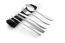 Load image into Gallery viewer, 6 Piece Stainless Steel (Knife, Fork, Spoon, Chopstick Pair, Straw and Wire Brush) Lightweight, Travel / Camping Cutlery Set with Neoprene Case