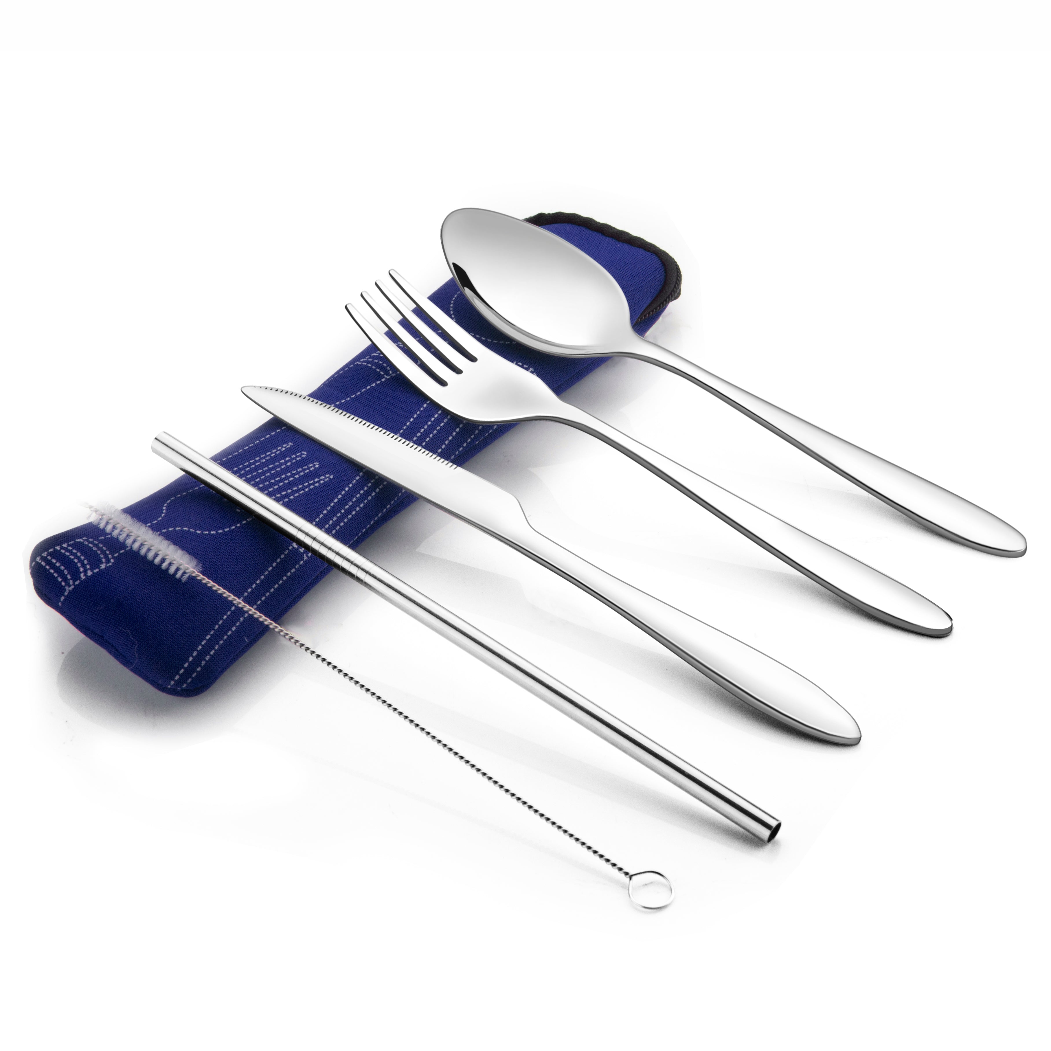 Stainless Steel Portable Outdoor Eating Utensils Set, School Cutlery Kit  With Knife, Fork, Spoon, Straight Straw, Bent Straw, Straw Brush, Portable  Bag, 7pcs/set