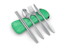 Load image into Gallery viewer, Utensils - 4 Piece Stainless Steel (Knife, Fork, Spoon, Chopsticks) Lightweight, Travel / Camping Cutlery Set With Neoprene Case